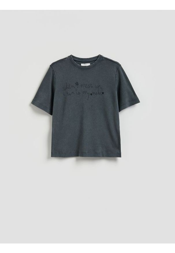 Reserved - T-shirt z nadrukiem - jasnoszary. Kolor: szary. Materiał: bawełna. Wzór: nadruk