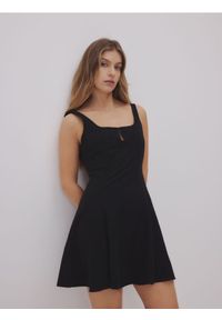 Reserved - Sukienka mini z wiskozą - czarny. Kolor: czarny. Materiał: wiskoza. Długość: mini #1