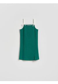 Reserved - Bawełniana sukienka - ciemnozielony. Kolor: zielony. Materiał: bawełna. Typ sukienki: proste #1