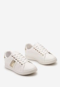 Born2be - Biało-Beżowe Sneakersy Sznurowane z Metalicznymi Wstawkami Vunna. Kolor: biały. Materiał: jeans. Obcas: na obcasie. Wysokość obcasa: niski #5