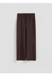 Reserved - Luźne spodnie z lnem - ciemnobrązowy. Kolor: brązowy. Materiał: len #1