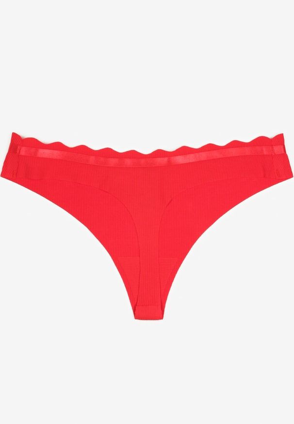 Renee - Czerwone Prążkowane Majtki Stringi z Bawełny Tesivia. Kolor: czerwony. Materiał: bawełna, prążkowany. Wzór: gładki
