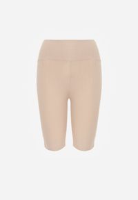 Born2be - Ciemnobeżowe Kolarki Thosea. Okazja: na co dzień. Stan: podwyższony. Kolor: beżowy. Materiał: tkanina, prążkowany, dzianina. Długość: długie, krótkie. Wzór: aplikacja. Styl: sportowy, casual #5