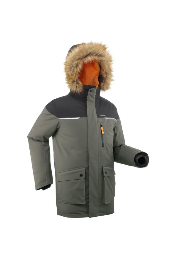 quechua - Parka turystyczna dla dzieci Quechua SH500 Ultra-Warm -19°C wodoodporna. Typ kołnierza: kołnierzyk stójkowy. Kolor: brązowy, pomarańczowy, zielony, szary, wielokolorowy. Materiał: futro. Sezon: zima. Styl: elegancki