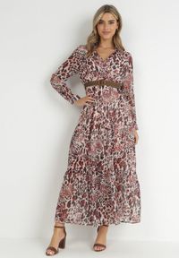 Born2be - Różowa Sukienka Phaenala. Kolor: różowy. Materiał: zamsz. Wzór: nadruk, motyw zwierzęcy. Styl: klasyczny. Długość: maxi #4