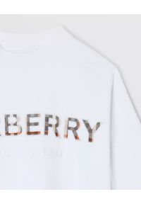 BURBERRY CHILDREN - Biała bluza z aplikacją 8-14 lat. Kolor: biały. Materiał: bawełna, dresówka. Długość rękawa: długi rękaw. Długość: długie. Wzór: aplikacja. Sezon: lato