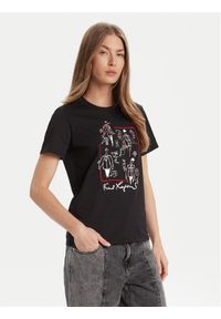 Karl Lagerfeld - KARL LAGERFELD T-Shirt A3W17099 Czarny Regular Fit. Typ kołnierza: dekolt w karo. Kolor: czarny. Materiał: bawełna