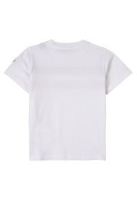 MONCLER KIDS - Biała koszulka z trójkolorowym paskiem 4-14 lat. Okazja: na uczelnię. Kolor: biały. Wzór: aplikacja. Sezon: lato. Styl: klasyczny
