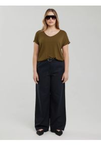 Big-Star - Koszulka damska o luźnym kroju khaki Valeria 303. Okazja: na co dzień. Kolor: zielony. Materiał: dzianina, wiskoza. Styl: klasyczny, casual #6