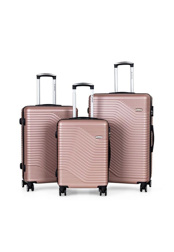 SAPPHIRE - Zestaw walizek podróżnych 3w1 Sapphire ST-140 - złote DUO. Kolor: złoty. Materiał: guma, kauczuk, materiał. Styl: elegancki, klasyczny