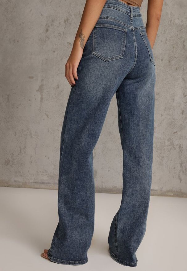 Renee - Niebieskie Jeansy Wide Leg High Waist z Bawełną i Dodatkiem Wiskozy Phrixanise. Stan: podwyższony. Kolekcja: plus size. Kolor: niebieski