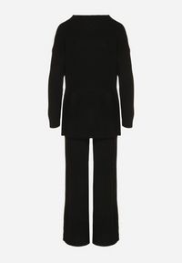 Born2be - Czarny Dzianinowy Komplet z Bawełną i Wełną Długi Sweter i Szerokie Spodnie Reinesa. Kolor: czarny. Materiał: dzianina, bawełna, wełna #4