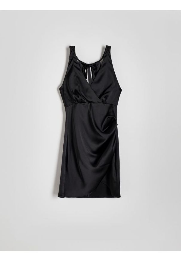 Reserved - Sukienka mini z drapowaniem - czarny. Kolor: czarny. Materiał: tkanina. Wzór: gładki. Długość: mini