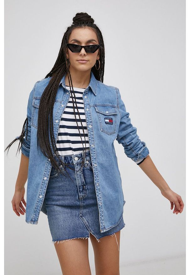 Superdry Spódnica jeansowa mini prosta. Okazja: na co dzień. Kolor: niebieski. Materiał: jeans. Styl: casual