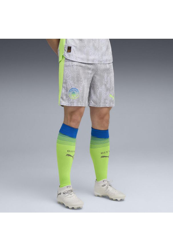Puma - Męskie szorty Manchester City 25/26 PUMA Cool Weather Pro Green Blue. Kolor: zielony, niebieski, wielokolorowy. Materiał: tkanina. Długość: krótkie. Sezon: lato. Sport: piłka nożna