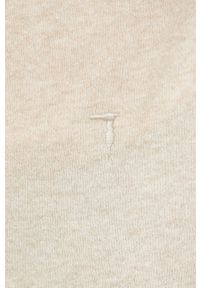 Trussardi Jeans - Trussardi sweter wełniany męski kolor beżowy lekki. Kolor: beżowy. Materiał: wełna. Długość rękawa: długi rękaw. Długość: długie