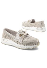 Półbuty damskie Artiker, cholewka ze skóry naturalnej perforowana struktura metaliczne wykończenie, złote, 58C0485. Kolor: złoty. Materiał: skóra. Szerokość cholewki: normalna #4