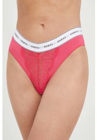 Guess stringi kolor różowy z koronki. Kolor: różowy. Materiał: koronka. Wzór: koronka