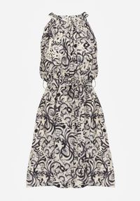 Born2be - Czarna Wiskozowa Sukienka z Dekoltem Typu Halter i Abstrakcyjnym Wzorem Veraria. Okazja: na co dzień. Typ kołnierza: dekolt halter. Kolor: czarny. Materiał: wiskoza. Wzór: aplikacja. Styl: casual #6