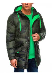 Ombre Clothing - Kurtka męska zimowa pikowana C383 - zielony/moro - M. Kolor: zielony. Materiał: poliester. Wzór: moro. Sezon: zima #2