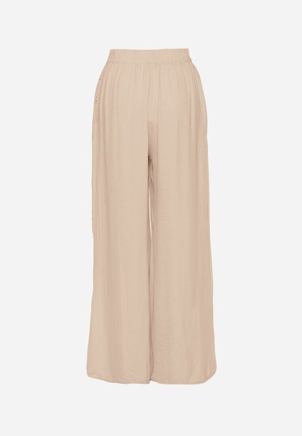 Born2be - Beżowe Spodnie z Szerokimi Nogawkami i Gumką w Pasie Myrddin. Okazja: na co dzień. Kolor: beżowy. Sezon: wiosna, lato. Styl: casual