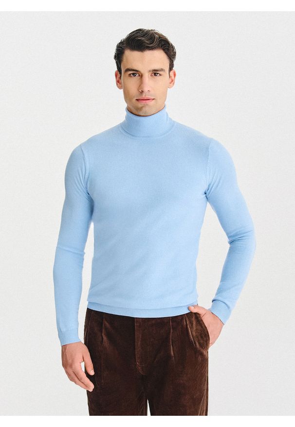 Pako Lorente - PAKO LORENTE - Jasnoniebieski gładki golf męski. Typ kołnierza: golf. Kolor: biały, czarny, niebieski, zielony. Materiał: poliamid, bawełna, elastan. Wzór: gładki. Sezon: jesień