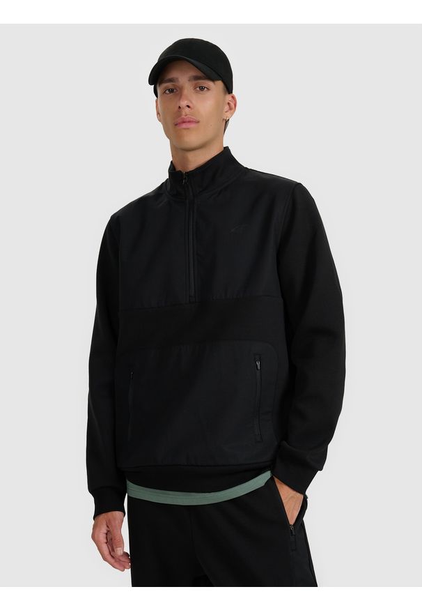 4f - 4F Bluza dresowa nierozpinana bez kaptura męska - czarna S. Okazja: na co dzień. Typ kołnierza: bez kaptura. Kolor: czarny. Materiał: dresówka. Styl: casual
