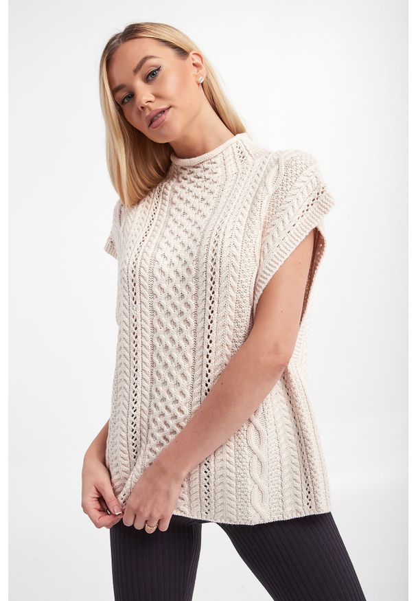 Sweter wełniany JOOP!. Materiał: wełna, prążkowany. Długość rękawa: bez rękawów. Wzór: ze splotem