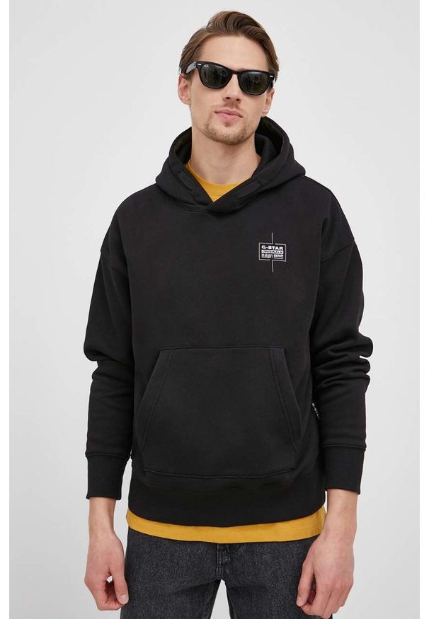 G-Star RAW - G-Star Raw bluza męska kolor czarny z kapturem gładka. Typ kołnierza: kaptur. Kolor: czarny. Materiał: poliester. Wzór: gładki