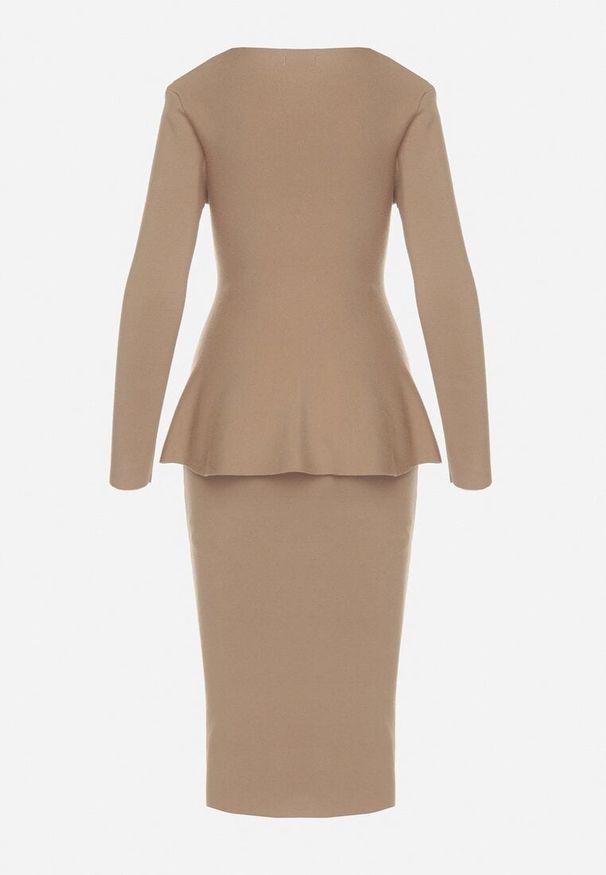 Born2be - Beżowy Elegancki Komplet z Dzianiny z Wiskozą Kardigan i Spódnica Uneva. Kolor: beżowy. Materiał: wiskoza, dzianina