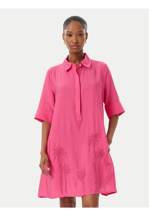 LOLA CASADEMUNT Sukienka koszulowa LS2616034 Różowy ciemny Relaxed Fit. Kolor: różowy. Materiał: wiskoza. Typ sukienki: koszulowe