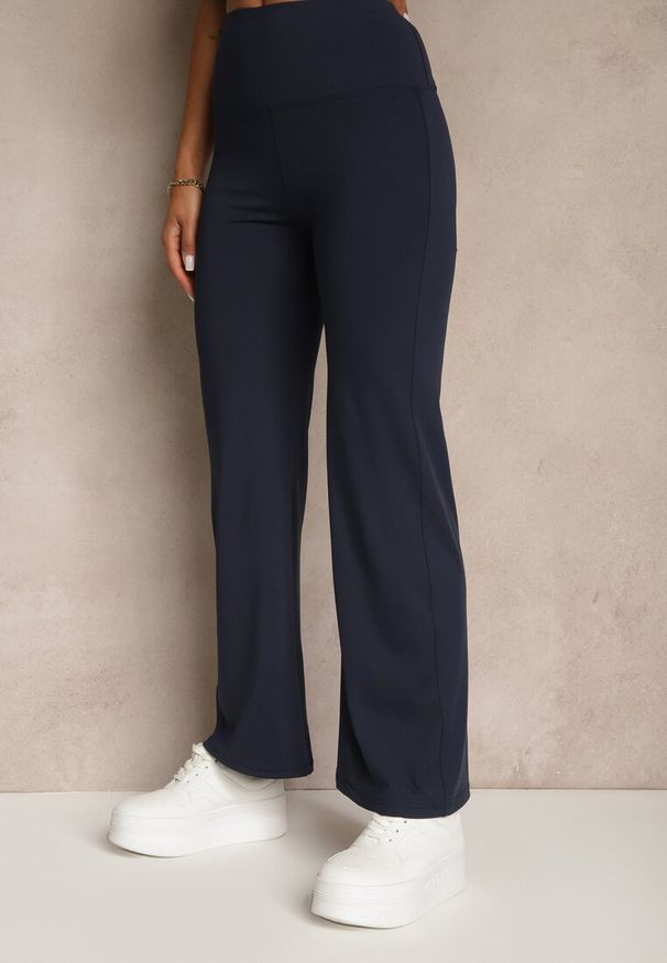 Renee - Granatowe Legginsy High Waist z Szeroką Gumką w Pasie Idalania. Okazja: na co dzień. Stan: podwyższony. Kolor: niebieski. Styl: elegancki, casual