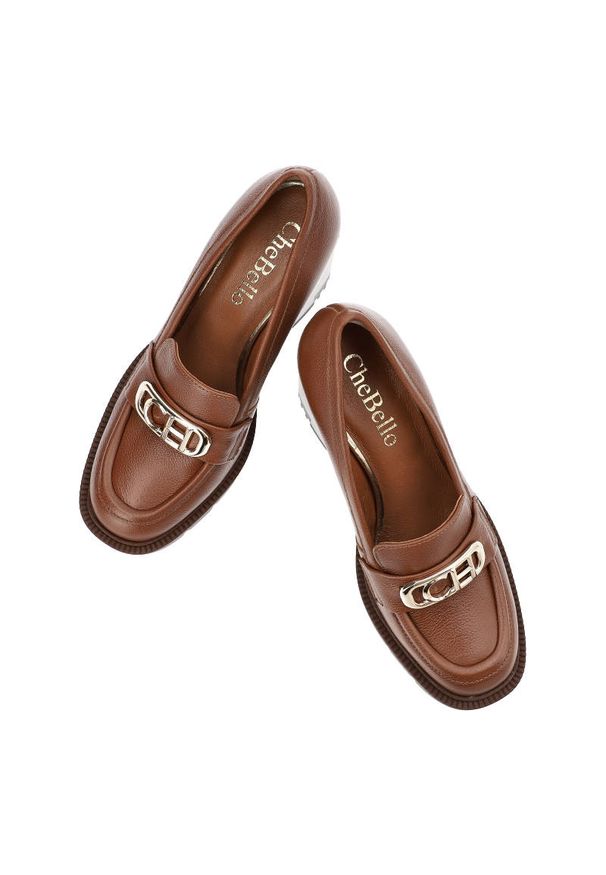 Brązowe Półbuty CheBello Eleganckie Skórzane Buty Na Obcasie. Kolor: brązowy. Materiał: skóra. Szerokość cholewki: normalna. Obcas: na obcasie. Styl: elegancki. Wysokość obcasa: średni