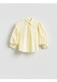 Reserved - Koszula z bufiastymi rękawami - jasnożółty. Kolor: żółty. Materiał: bawełna, tkanina