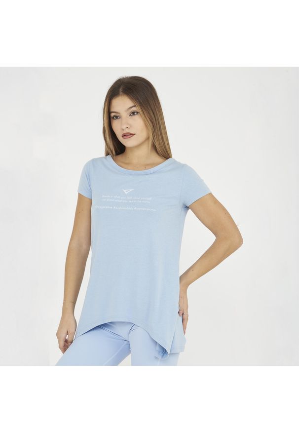 LEGEA - t-shirt gimnastyczny Europa damski jasnoniebieski. Kolor: niebieski. Materiał: bawełna, elastan. Sport: fitness