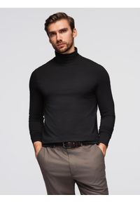 Ombre Clothing - Longsleeve męski gładki z golfem - czarny V1 - Rozmiar: L. Okazja: na co dzień. Typ kołnierza: golf. Kolor: czarny. Materiał: jeans, elastan, dzianina, bawełna. Długość rękawa: długi rękaw. Wzór: gładki. Sezon: zima, jesień. Styl: elegancki, casual, klasyczny