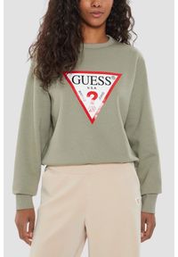 Guess - GUESS Zielona bluza damska z dużym logo Original Fleece. Kolor: zielony