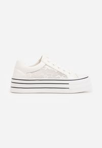 Born2be - Białe Trampki na Platformie z Koronkowymi Wstawkami Euphiera. Okazja: na co dzień. Kolor: biały. Materiał: koronka. Obcas: na platformie. Styl: casual #6