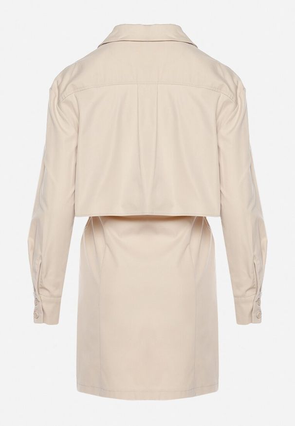 Born2be - Beżowa Sukienka w Koszulowym Stylu z Wiązaniem i Imitacją Kieszeni Mavira. Okazja: na co dzień. Kolor: beżowy. Materiał: tkanina. Wzór: aplikacja. Typ sukienki: koszulowe. Styl: casual, elegancki