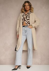 Renee - Jasnobeżowy Płaszcz Boucle Niezapinany Cango. Okazja: na co dzień. Kolor: beżowy. Materiał: jeans, tkanina. Długość rękawa: długi rękaw. Długość: długie. Styl: casual, elegancki