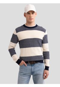 Big-Star - Sweter męski bawełniany w pasy beżowo-szare Pasador 000. Okazja: na co dzień. Kolor: wielokolorowy. Materiał: bawełna. Wzór: paski. Styl: casual, klasyczny, elegancki #5