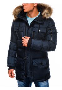 Ombre Clothing - Kurtka męska zimowa parka - granatowa C355 - M. Kolor: niebieski. Materiał: poliester, futro. Sezon: zima #1