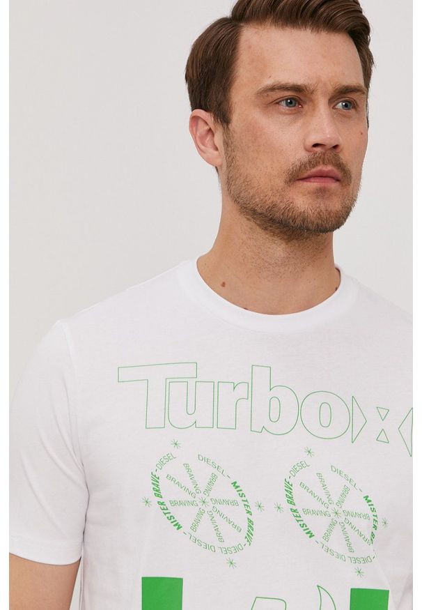 Diesel - T-shirt. Okazja: na co dzień. Kolor: biały. Wzór: nadruk. Styl: casual