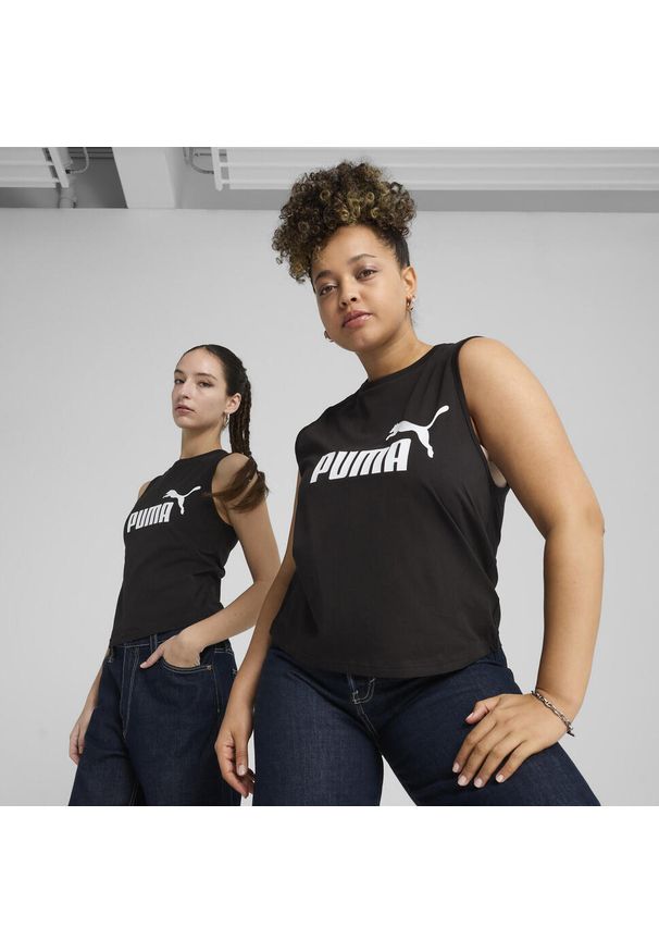 Puma - Damska wąska koszulka bez rękawów z logo No. 1 ESS PUMA Black. Kolor: czarny. Materiał: guma. Długość rękawa: bez rękawów. Wzór: nadruk. Sport: bieganie