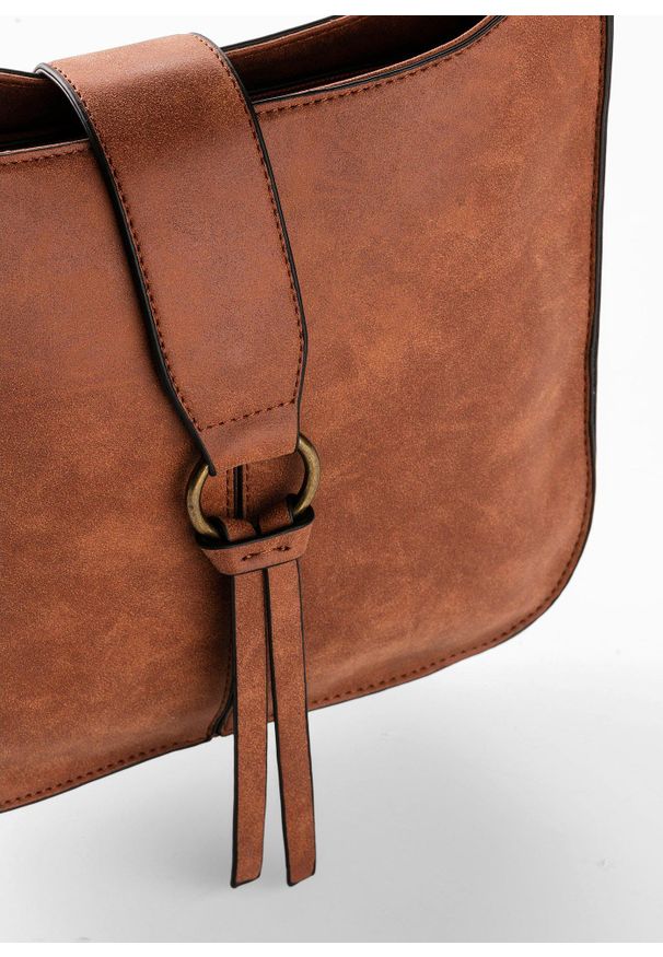 bonprix - Torebka na ramię z ozdobną klapą. Kolor: brązowy. Materiał: skórzane. Styl: elegancki. Rodzaj torebki: na ramię