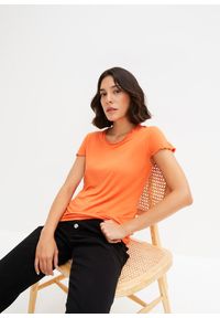 bonprix - Shirt z ozdobnie pofalowanymi brzegami. Kolor: pomarańczowy #1
