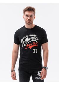 Ombre Clothing - T-shirt męski z nadrukiem S1434 V-22C - czarny - XXL. Kolor: czarny. Materiał: bawełna. Wzór: nadruk
