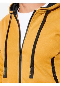 Ombre Clothing - Bluza męska rozpinana z kapturem - żółta V6 OM-SSZP-22FW-006 - XXL. Typ kołnierza: kaptur. Kolor: żółty. Materiał: bawełna, poliester. Wzór: geometria #2