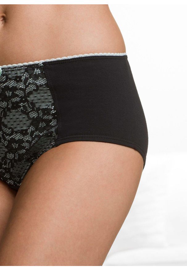 bonprix - Figi maxi z bawełną organiczną (4 pary). Kolor: czarny. Materiał: bawełna. Wzór: gładki