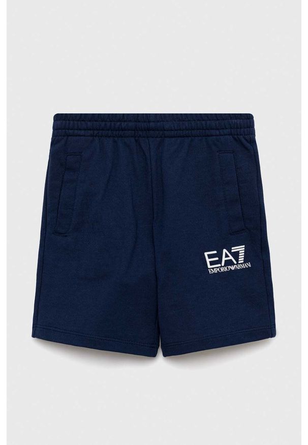 EA7 Emporio Armani szorty bawełniane dziecięce kolor granatowy. Okazja: na co dzień. Kolor: niebieski. Materiał: bawełna. Wzór: nadruk. Styl: casual